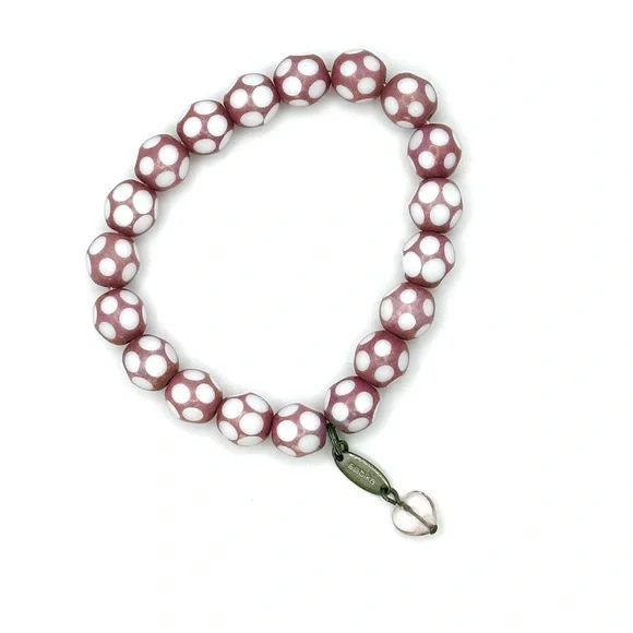 Sabika Stretch Bracelet & Earrings Set S14 Pinky Mauve & Cream Polka Dots - Picture 8 of 11